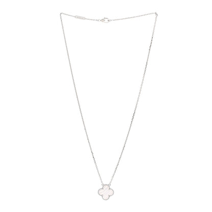 Van Cleef & Arpels 18k White Gold Chalcedony Vintage Alhambra Pendant Necklace 3 of 4