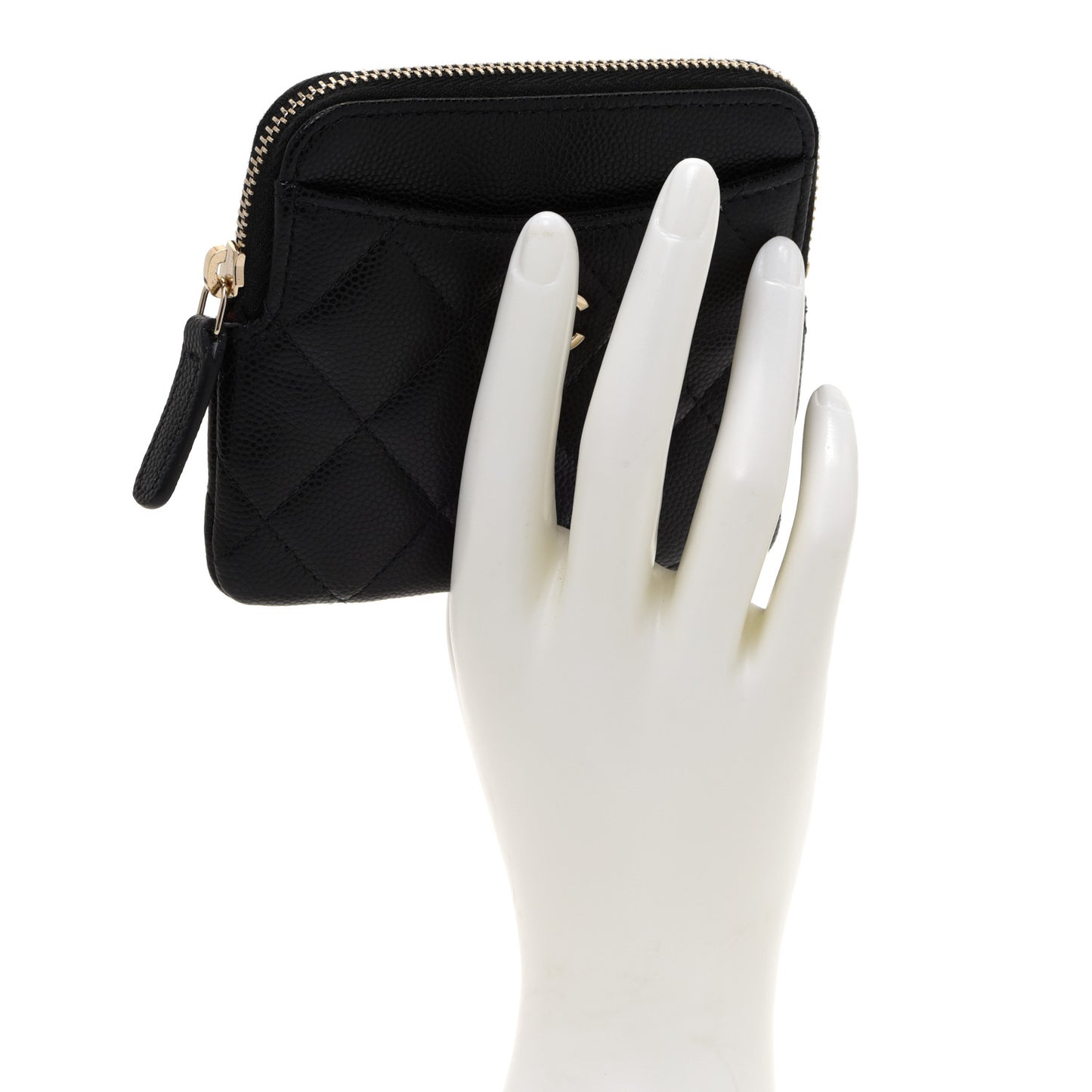 Caviar Quilted Zip Card Holder Wallet Black