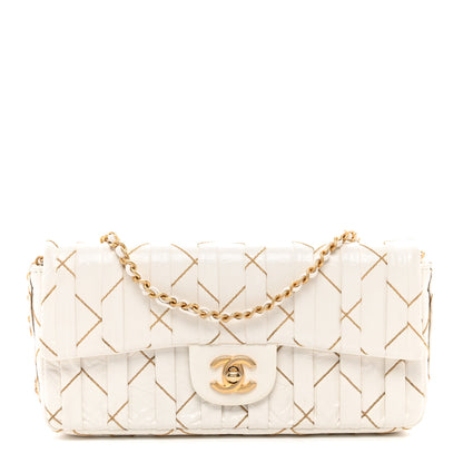 Chanel Glazed Calfskin Pleated Chain Stitch East West Flap White 1 of 12