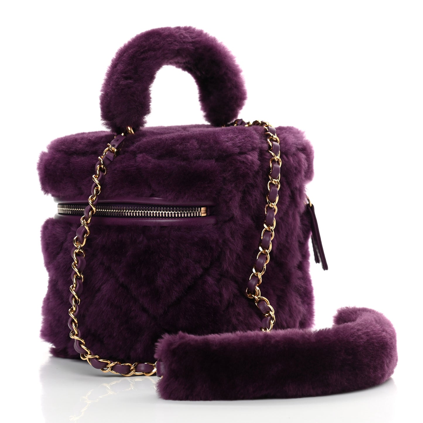 Shearling Lambskin Quilted Small Vanity Case Purple