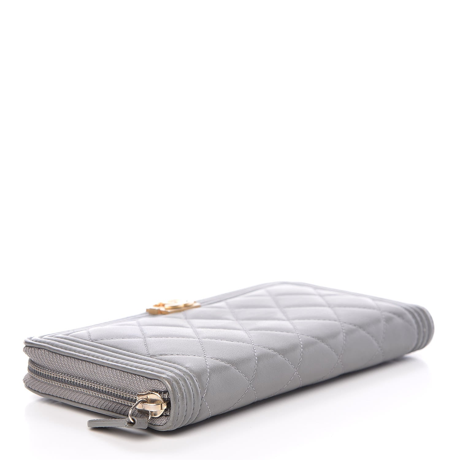 Chanel Lambskin Quilted Boy Zip Around Wallet Grey 4 of 14