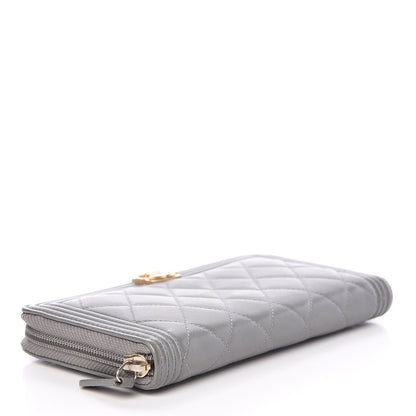 Chanel Lambskin Quilted Boy Zip Around Wallet Grey 4 of 14