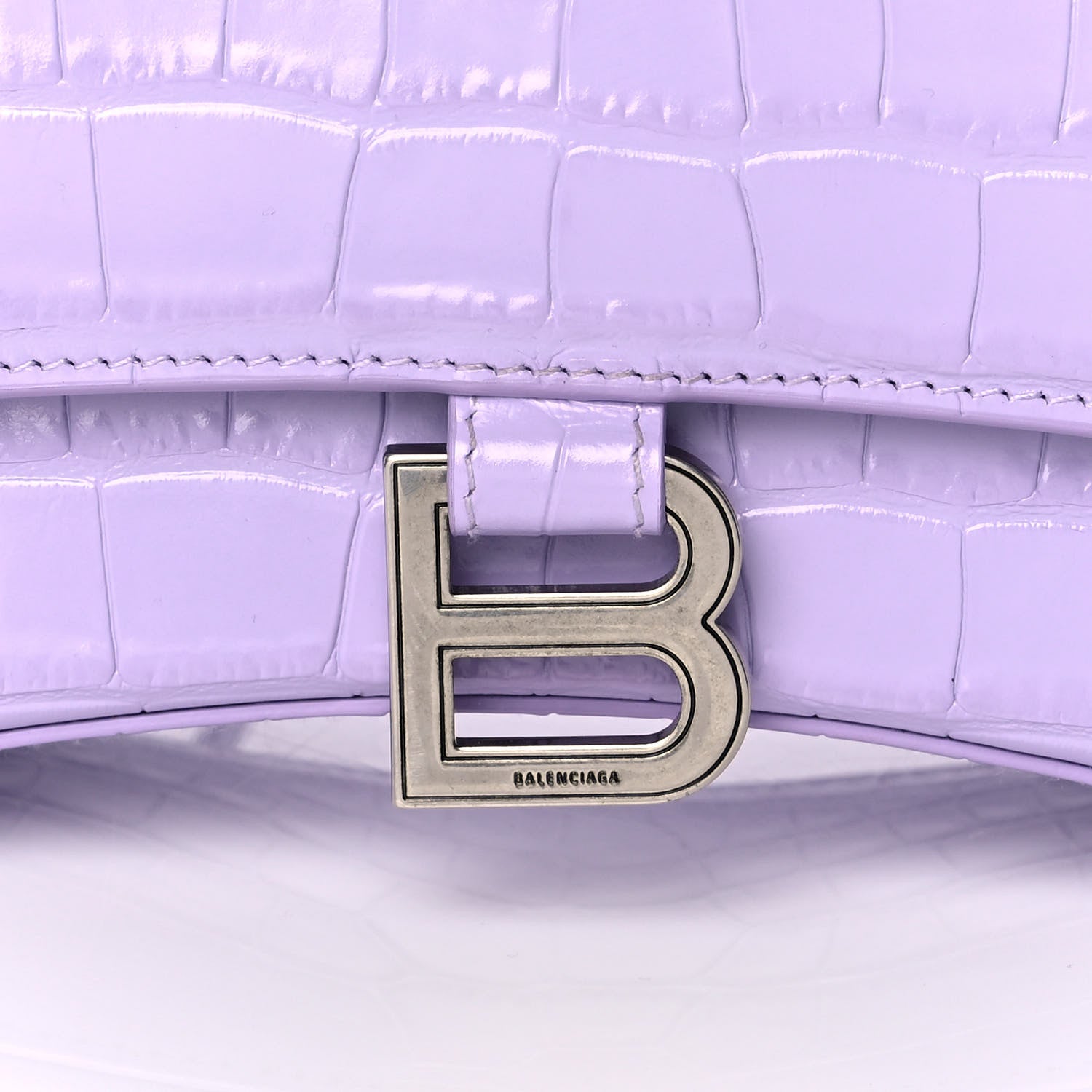 Balenciaga Shiny Calfskin Crocodile Embossed Small Hourglass Top Handle Bag Lilac 10 of 10