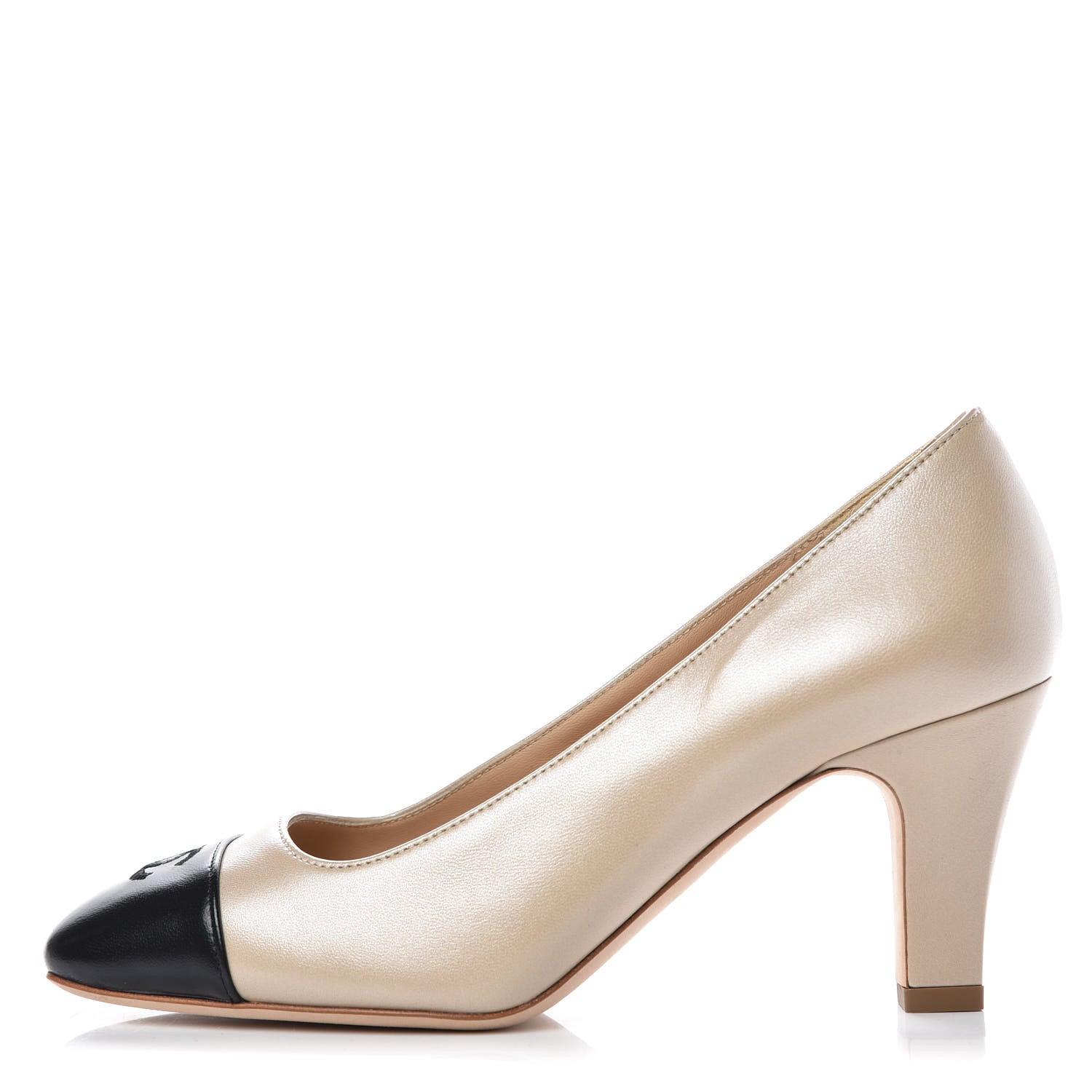 Chanel Metallic Lambskin Cap Toe CC Pumps 35.5 Beige Black 1 of 8