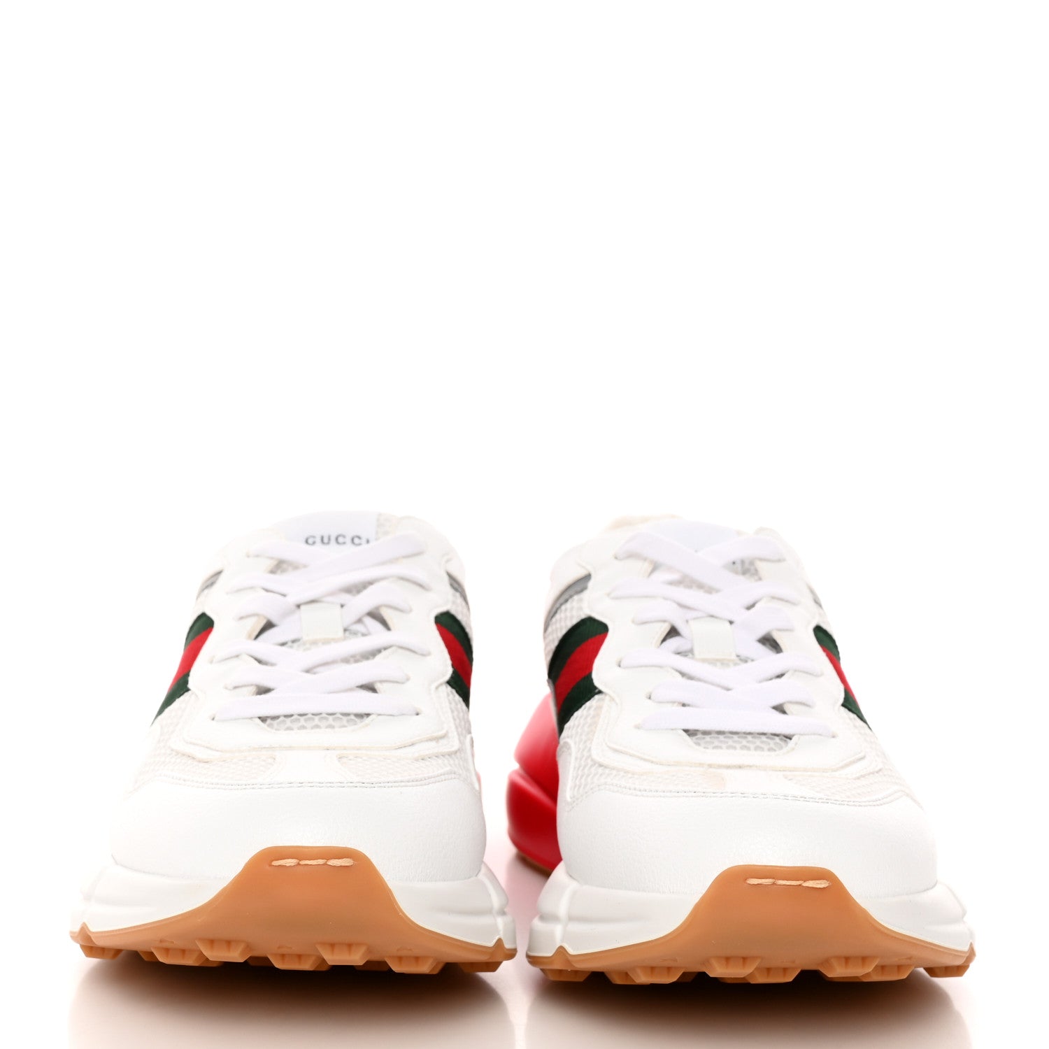 Gucci Lavaredo Eco Fabric Mesh Web Mens Rhyton Reflective Sneakers 8 Great White Green Red Silver 2 of 16