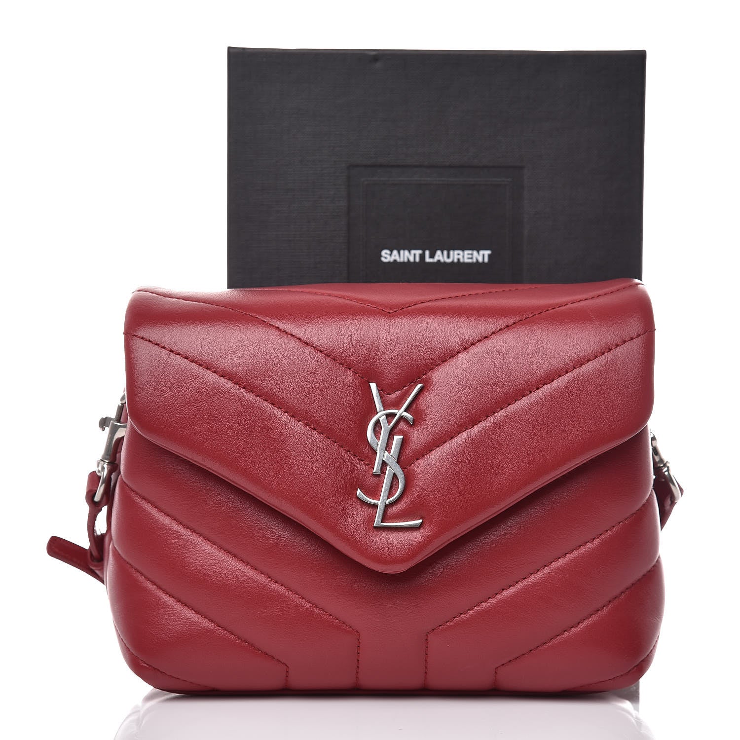 Saint Laurent Calfskin Y Quilted Monogram Toy Loulou Crossbody Bag New Lipstick Red 10 of 10