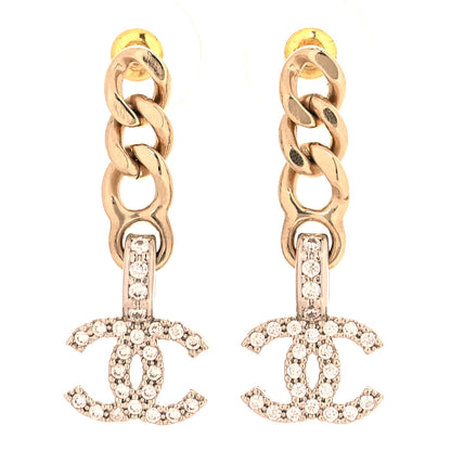 Chanel Metal Crystal CC Chain Drop Earrings Gold 1 of 4