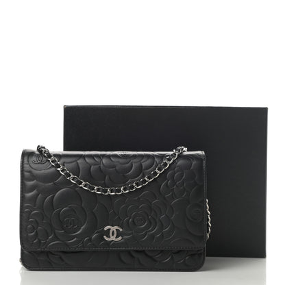 Chanel Lambskin Camellia Embossed Wallet on Chain WOC Black 13 of 13