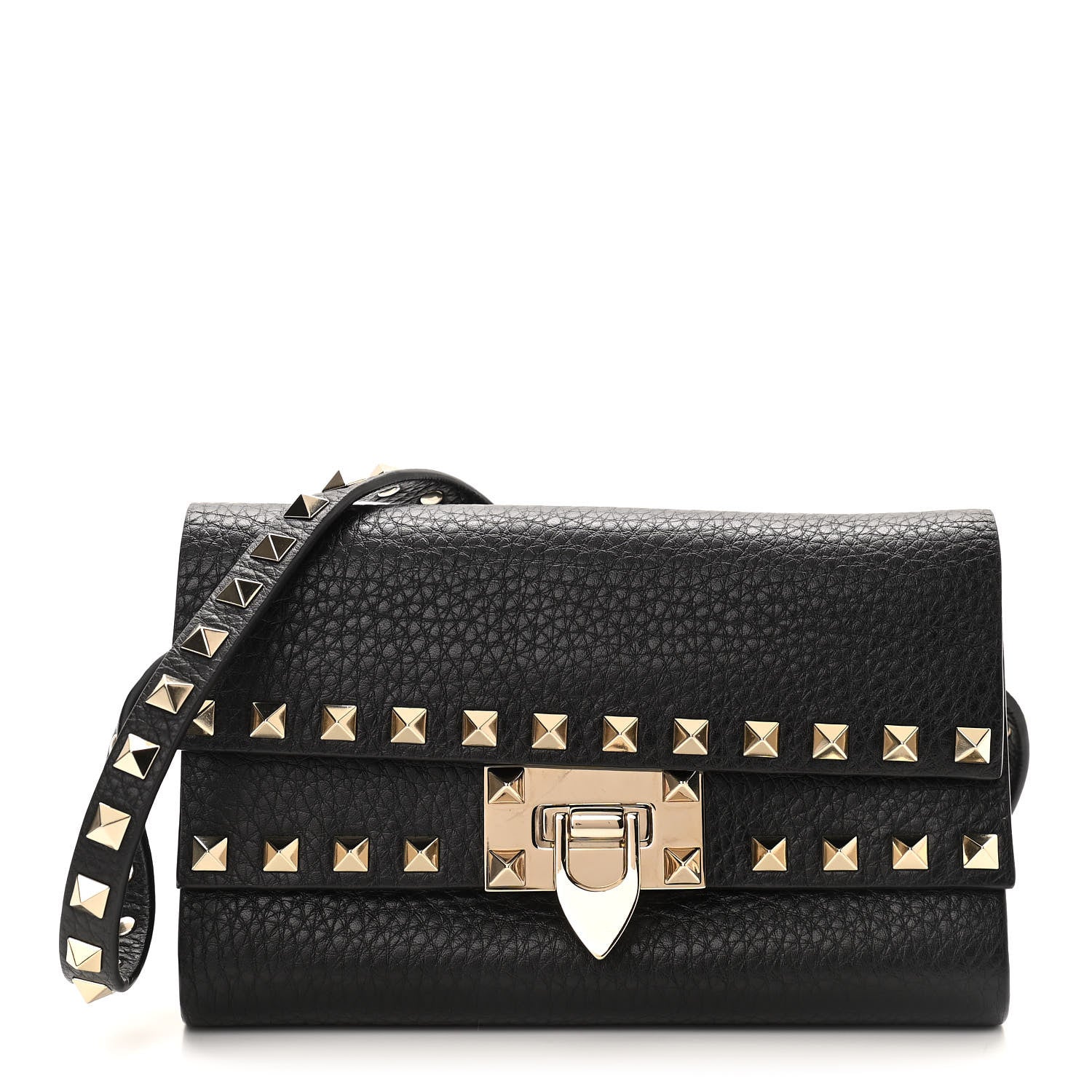 Valentino Garavani Grainy Calfskin Rockstud Double Flap Crossbody Bag Black 1 of 10