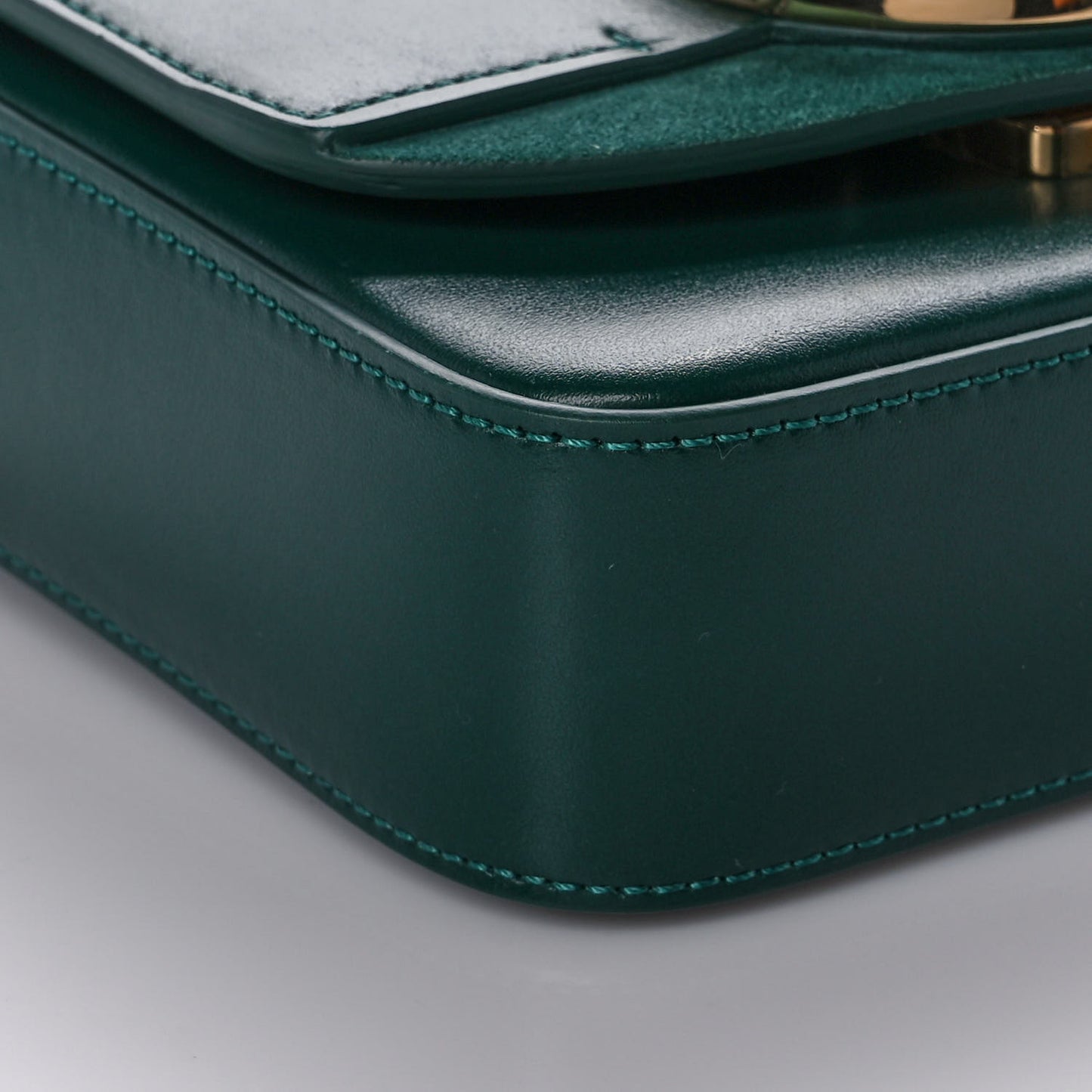 Shiny Calfskin Suede Mini C Double Carry Green