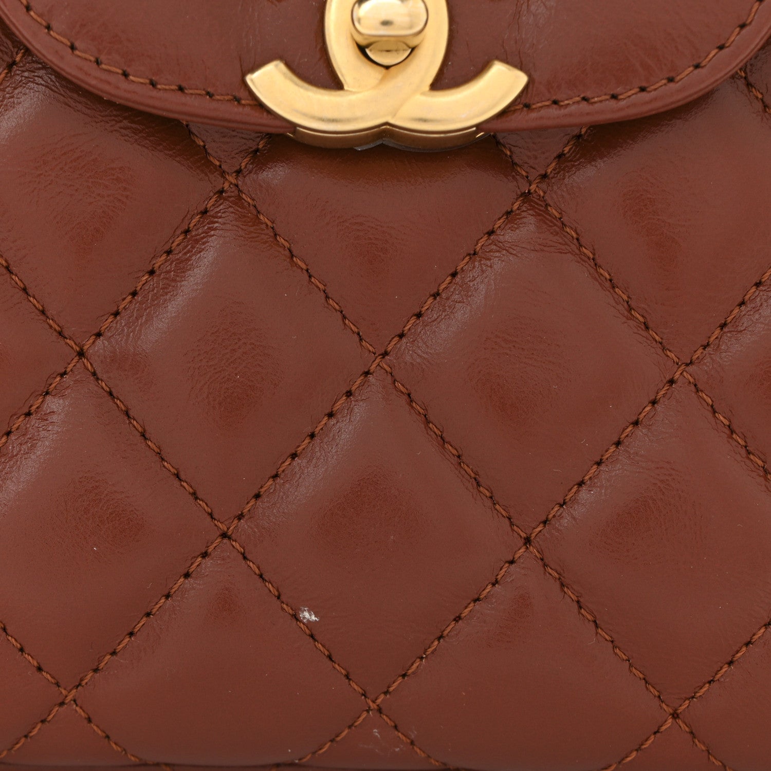 Chanel Shiny Aged Calfskin Quilted Nano Kelly Shopper Brown