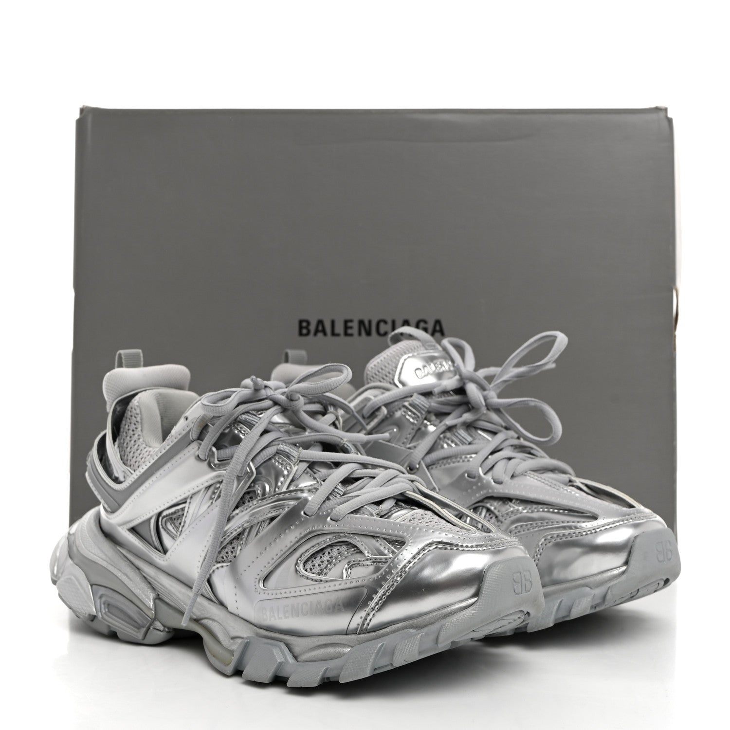 Balenciaga Metallic Calfskin Mesh Nylon Womens Track Sneakers 38 Silver 9 of 9