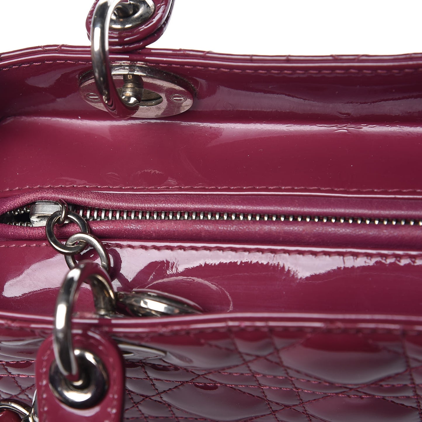 Patent Cannage Medium Lady Dior Dark Pink