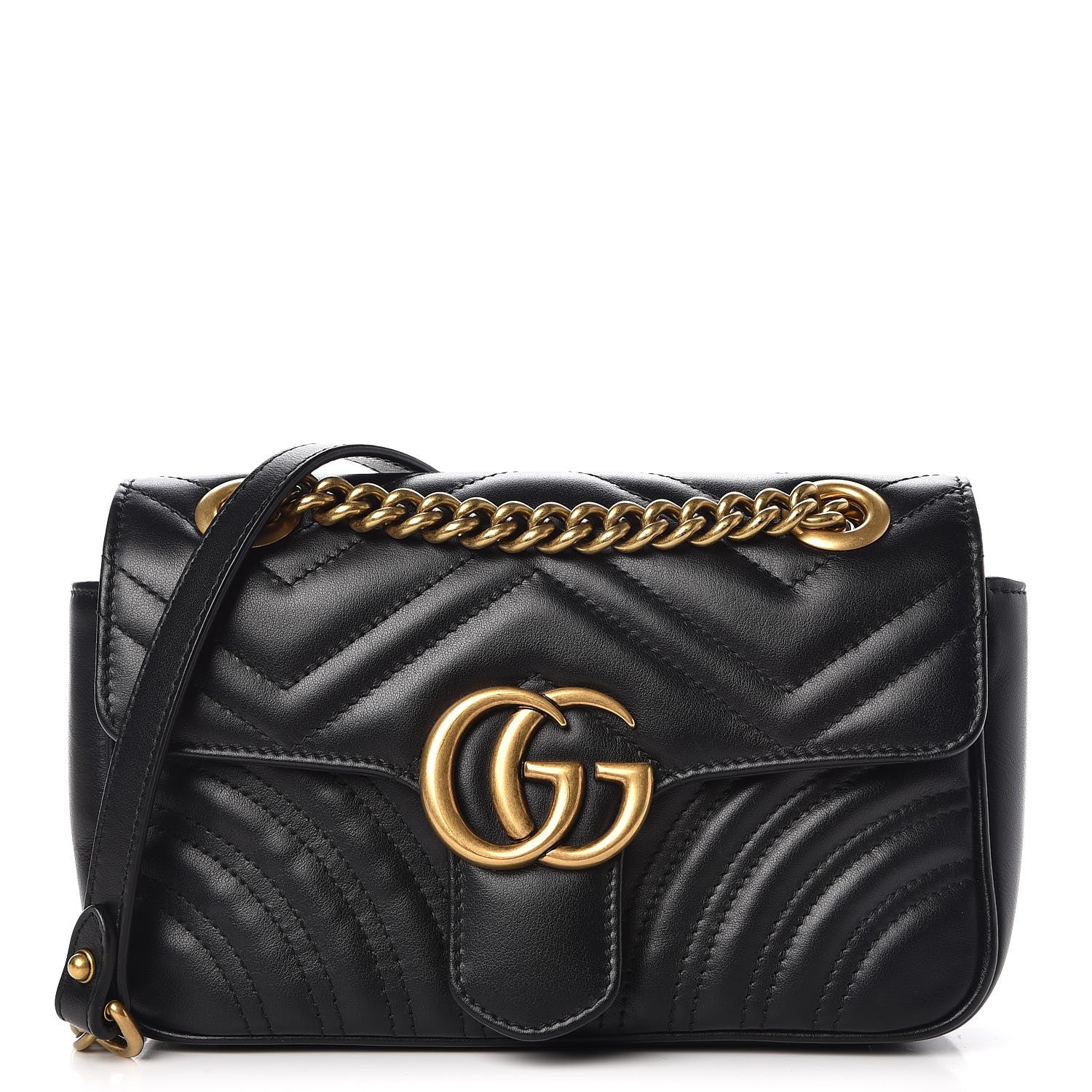 Gucci Calfskin Matelasse Mini GG Marmont Shoulder Bag Black 1 of 7