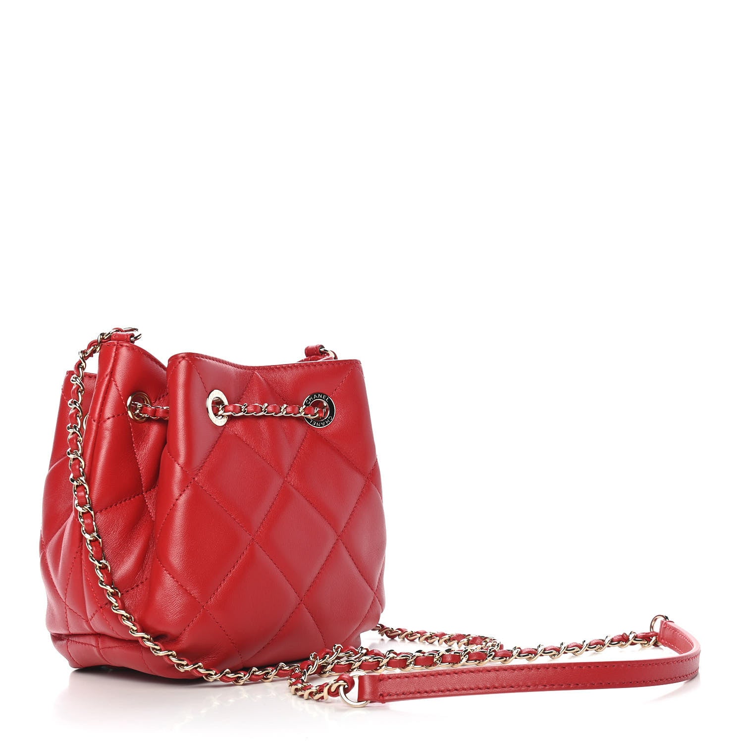 Chanel Lambskin Quilted CC Dweller Drawstring Bucket Bag Red 2 of 9