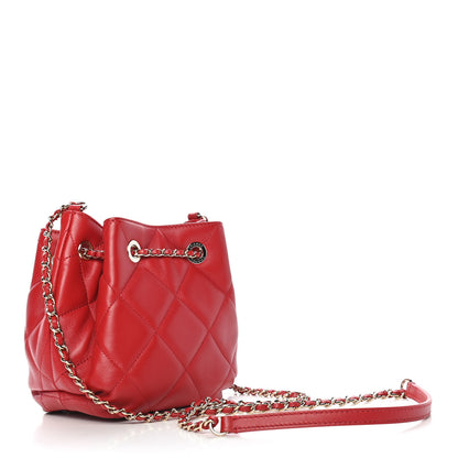 Chanel Lambskin Quilted CC Dweller Drawstring Bucket Bag Red 2 of 9