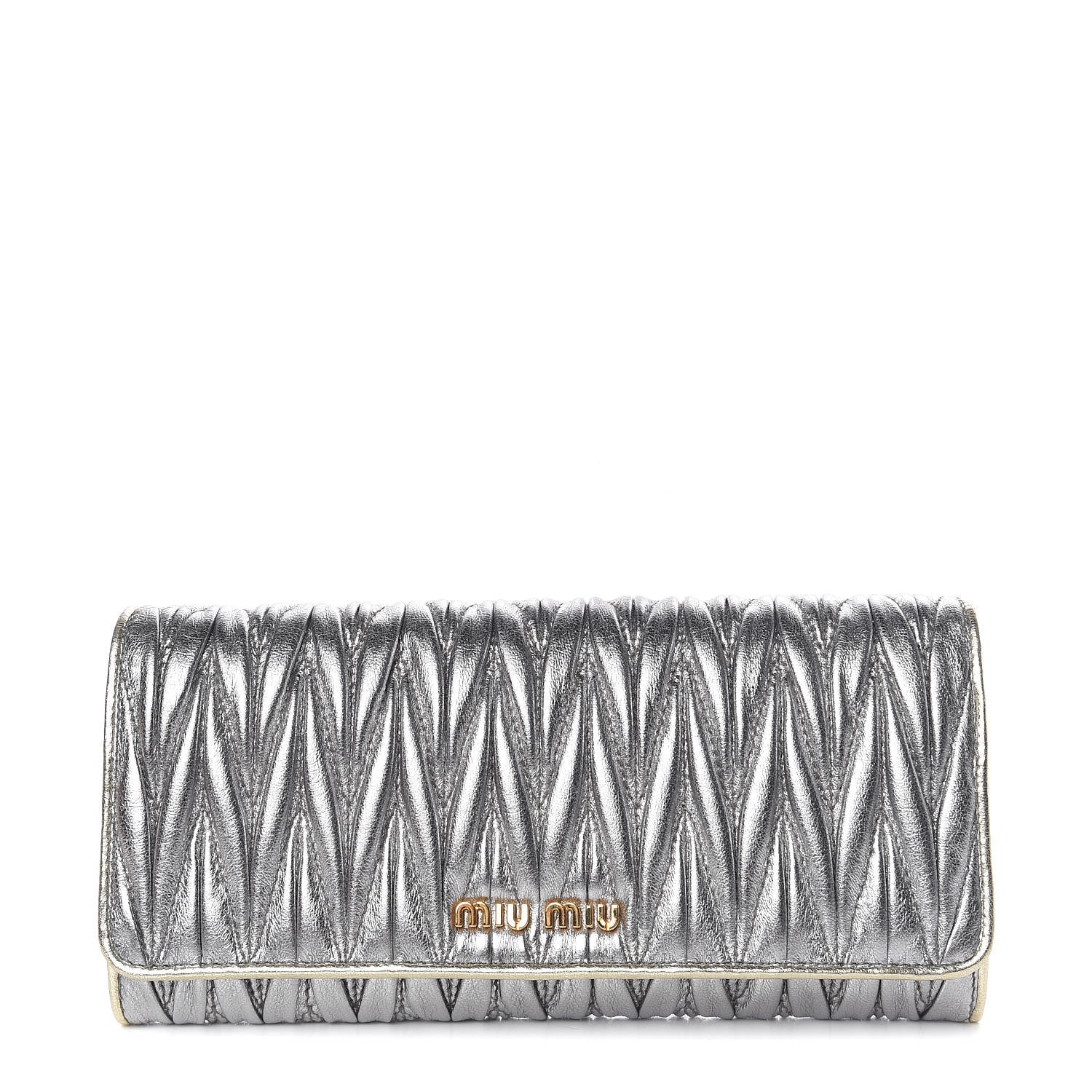 Miu Miu Metallic Nappa Matelasse Wallet Cromo Pirite 1 of 10