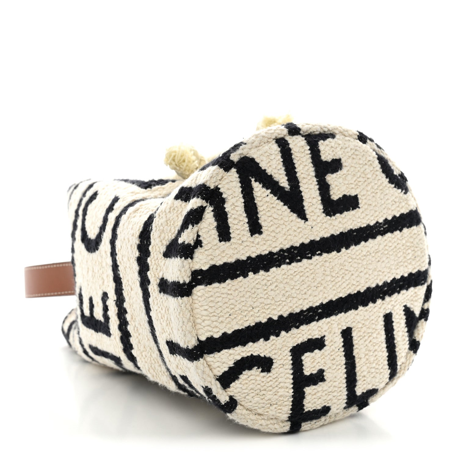 Celine Canvas Drawstring Logo Bucket Bag White Black 4 of 9
