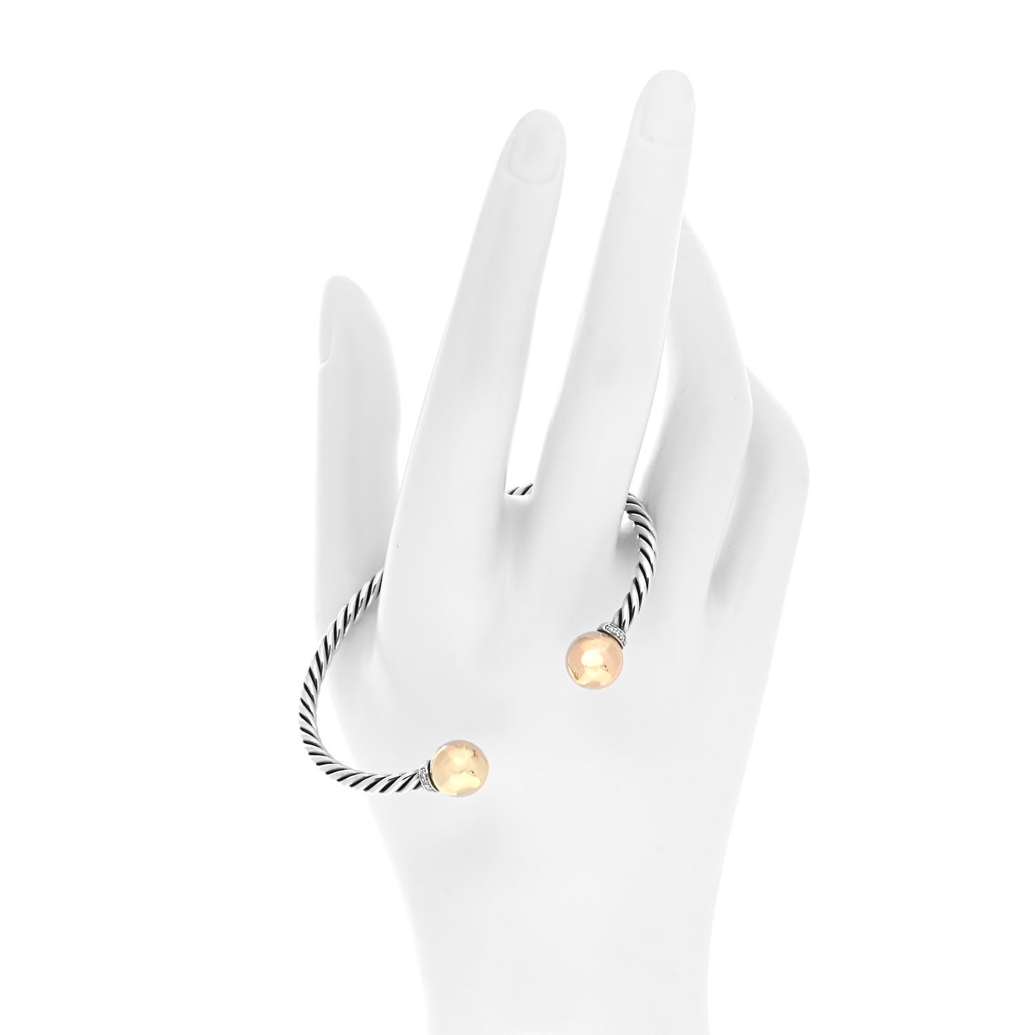 David Yurman Sterling Silver 18K Yellow Gold Diamond 9mm Solari Bead Bracelet 2 of 5