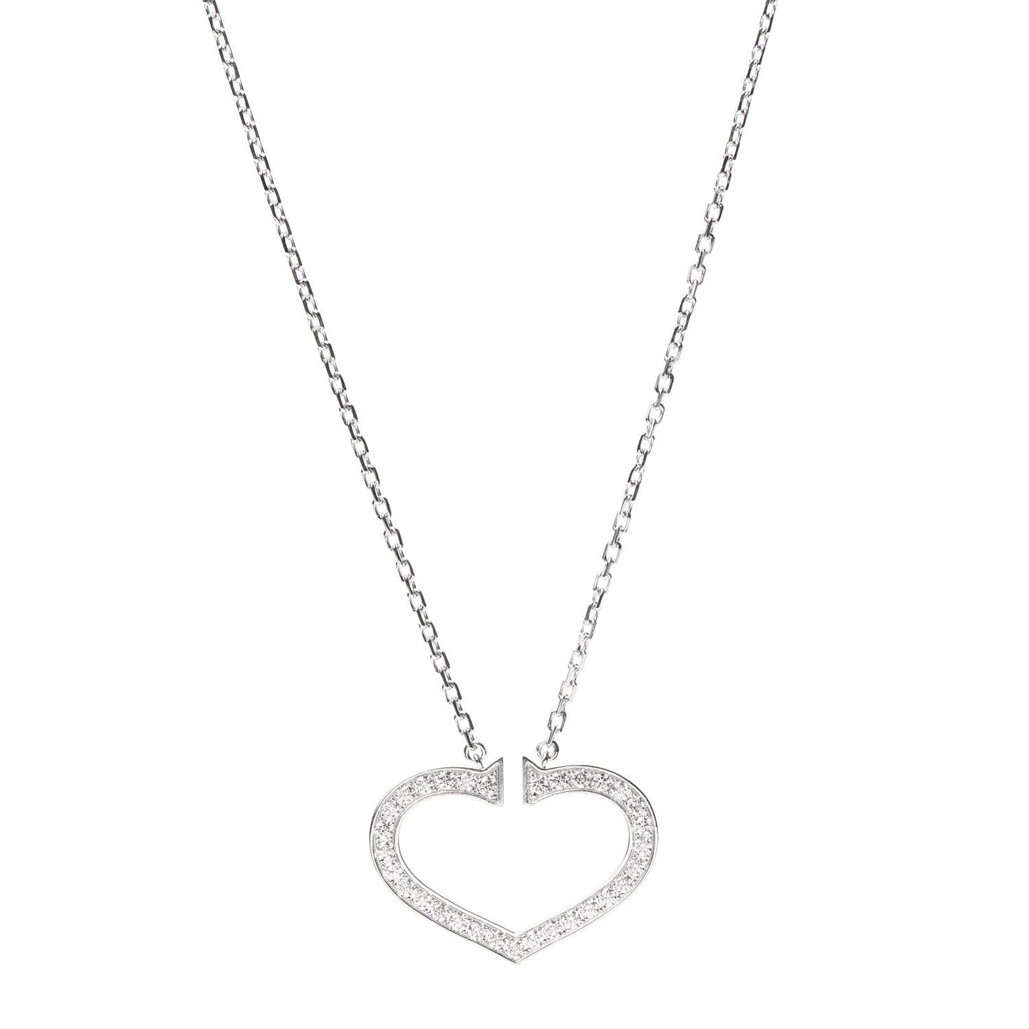 18K White Gold Diamond Large Hearts and Symbols Pendant Necklace