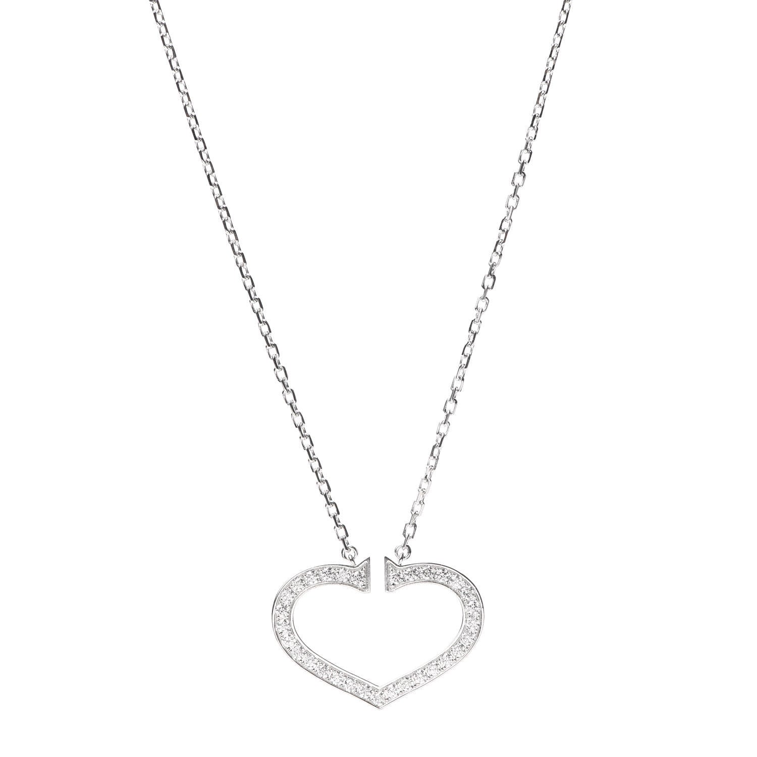 Cartier 18K White Gold Diamond Large Hearts and Symbols Pendant Necklace 1 of 6