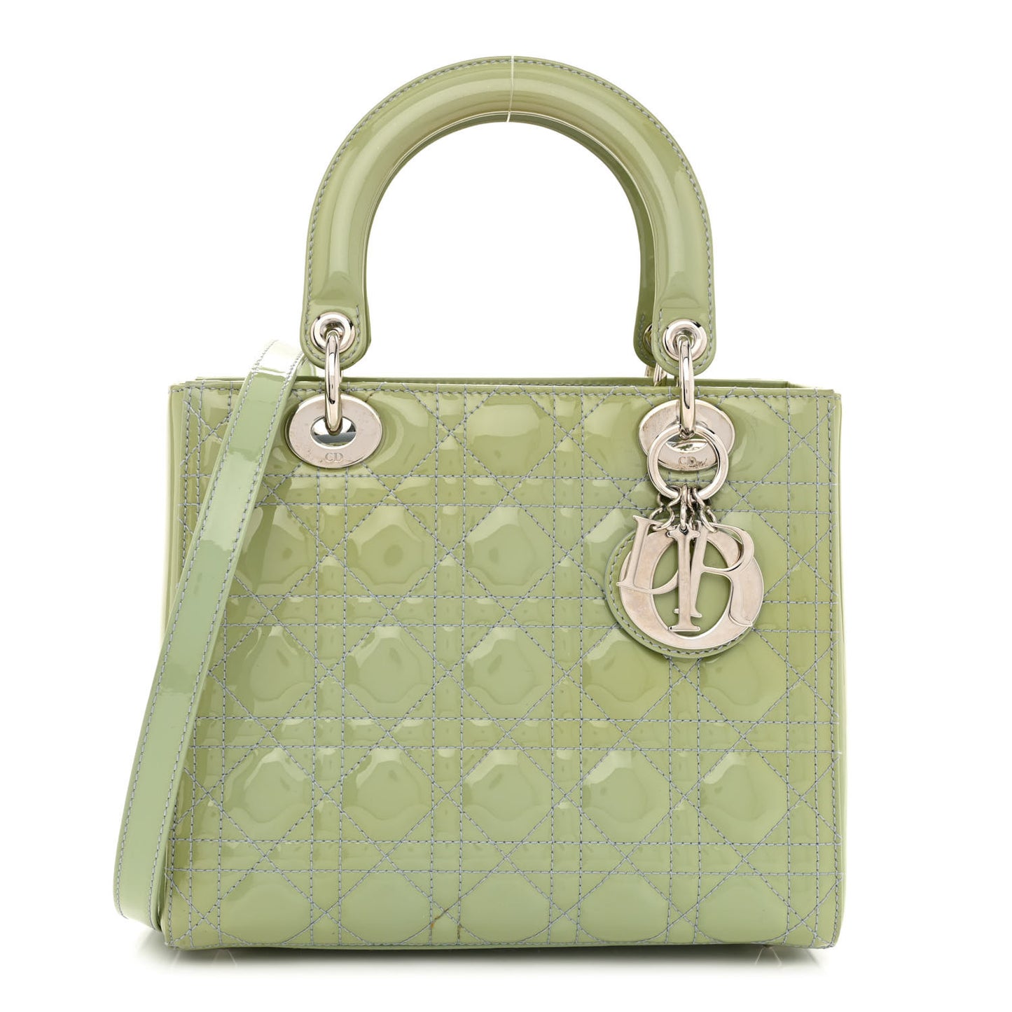 Patent Cannage Medium Lady Dior Blue Alcier