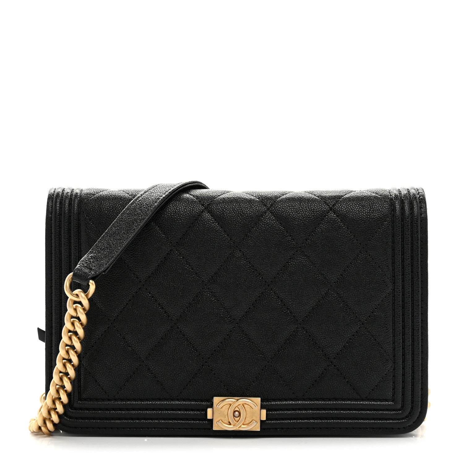 Chanel Caviar Quilted Boy Wallet On Chain WOC Black 1 of 11