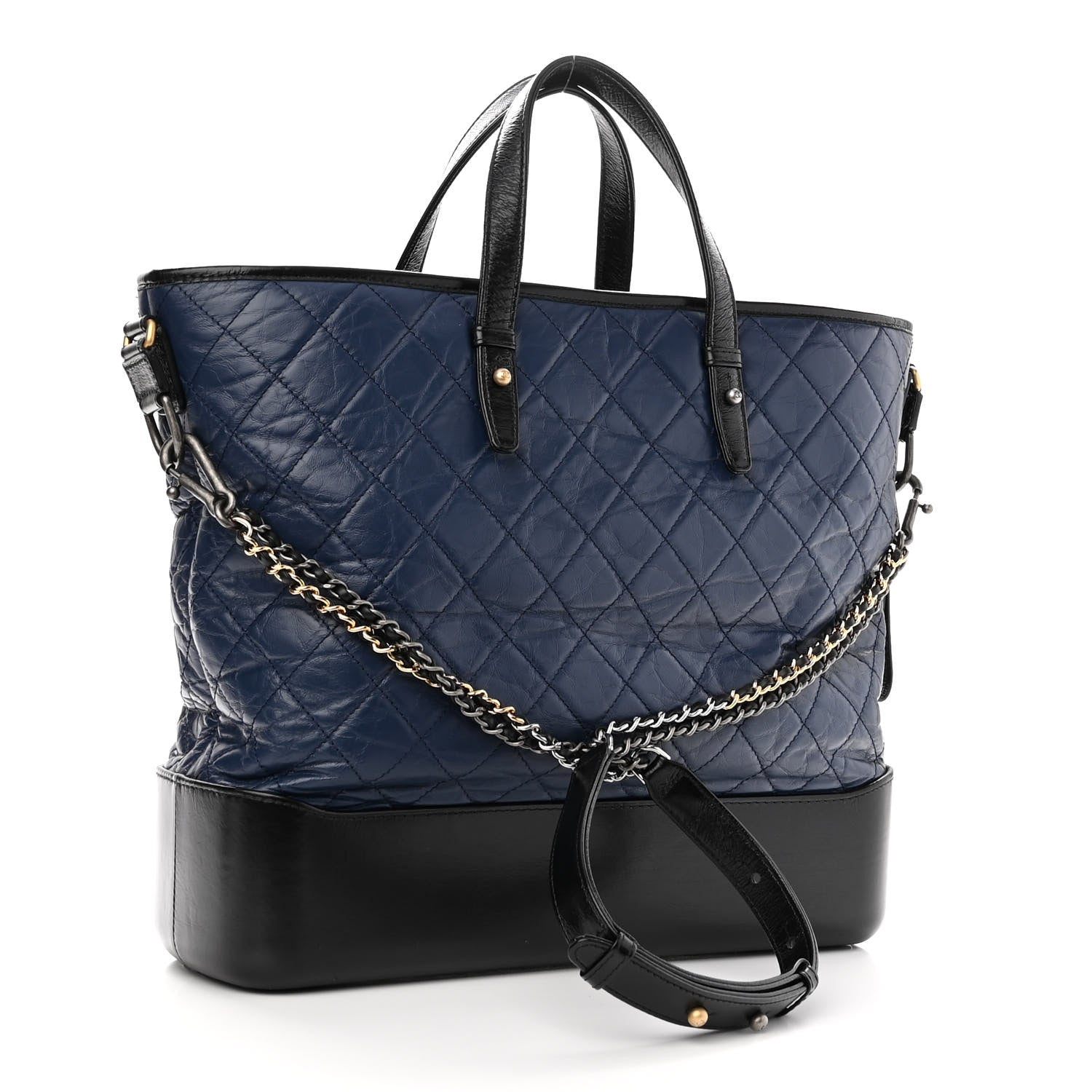 Chanel Aged Calfskin Quilted Large Gabrielle Shopping Tote Navy Black 3 of 11