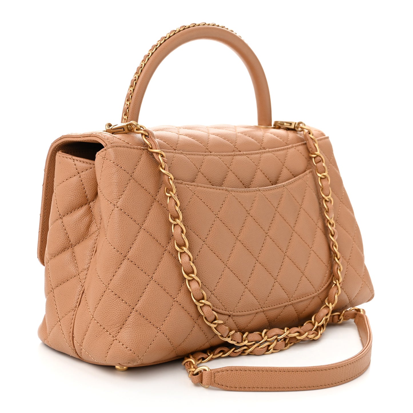 Caviar Quilted Small Coco Chain Handle Flap Brown