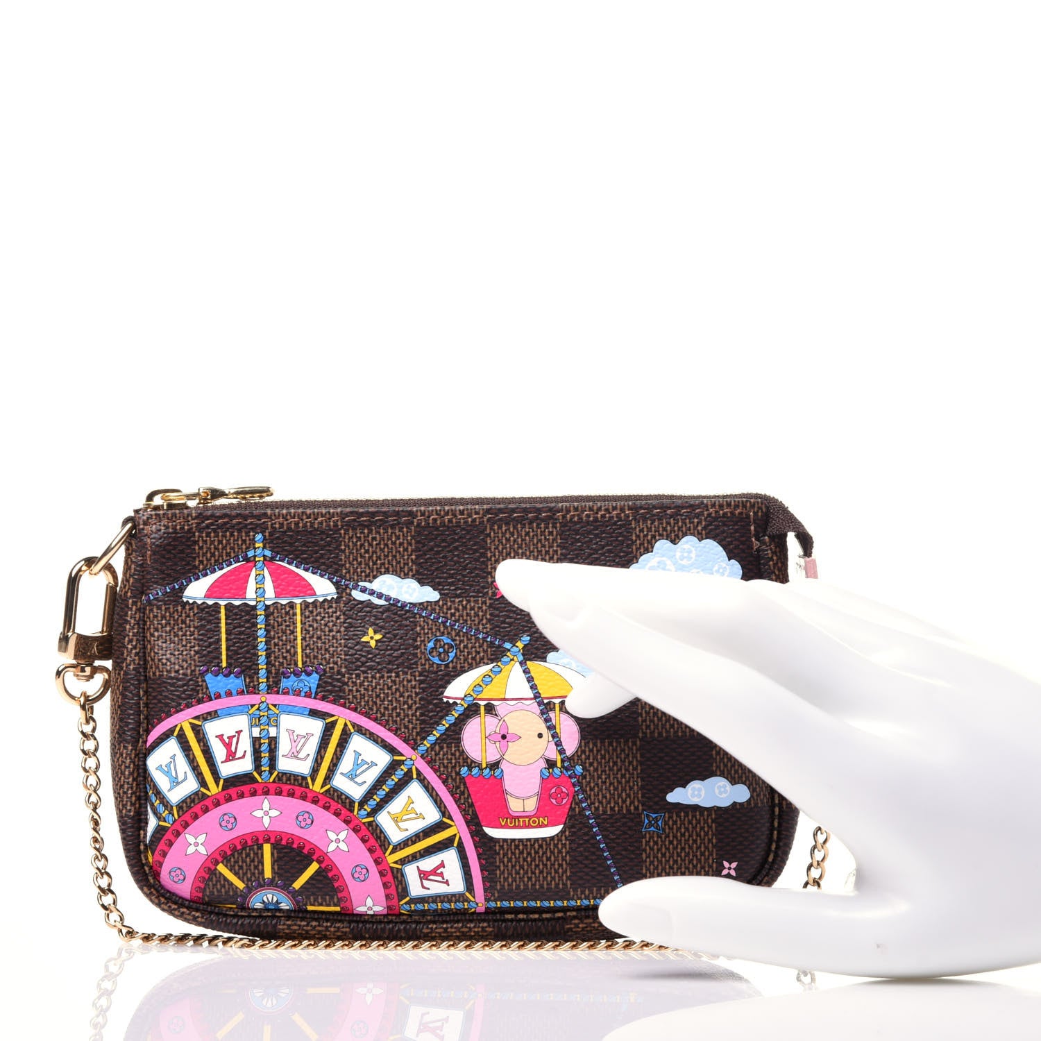 Louis Vuitton Damier Ebene 2020 Christmas Animation Big Wheel Mini Pochette Accessories Rose Ballerine 2 of 10