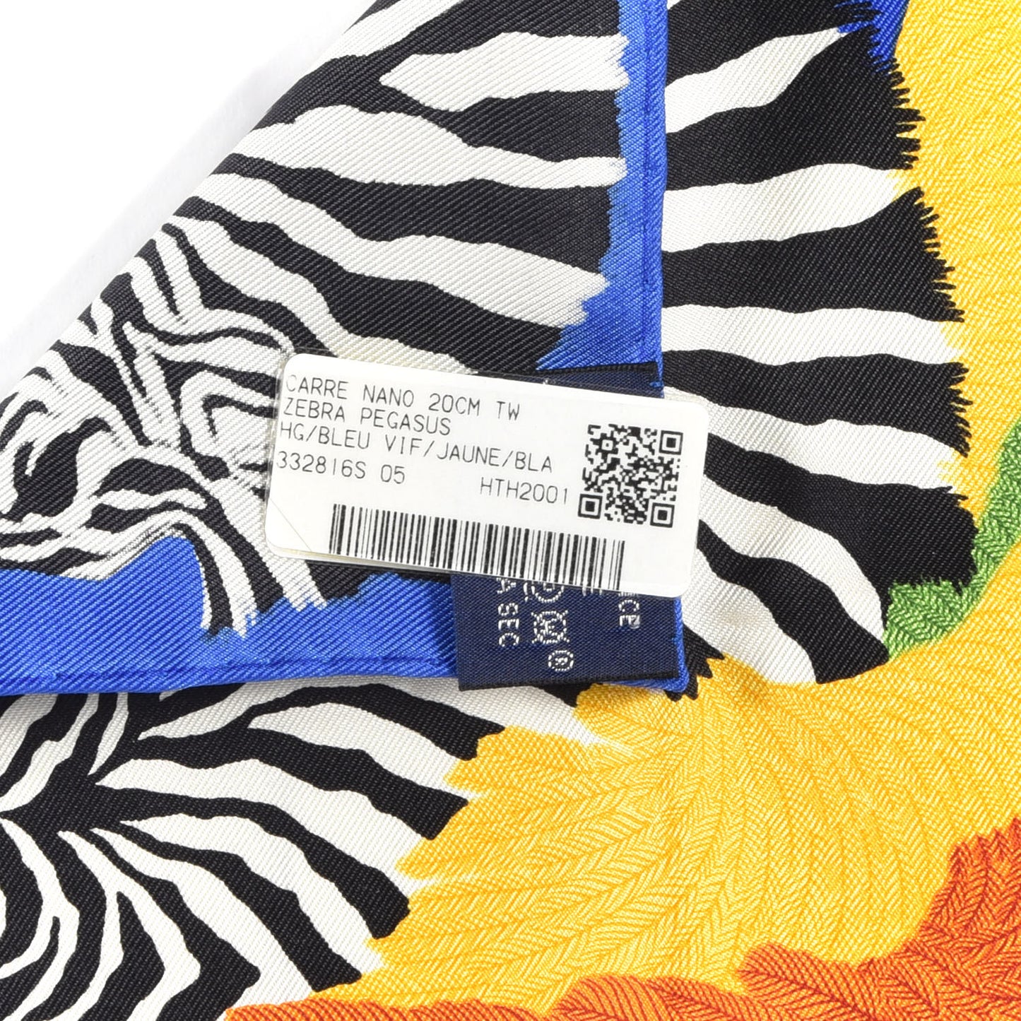 Silk Zebra Pegasus Nano Scarf 20 Bleu Vif Jaune White