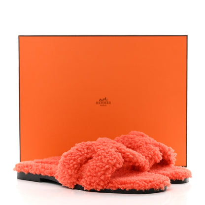 Hermes Woolskin Oran Sandals 37 Orange 9 of 9