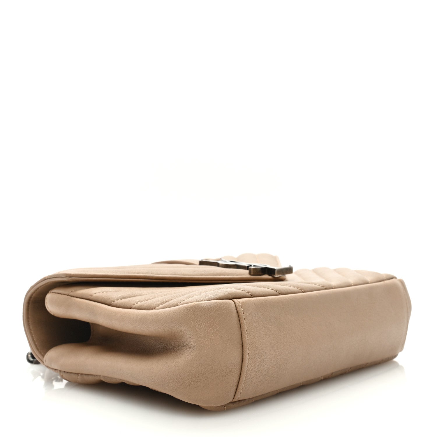 Saint Laurent Sheepskin Matelasse Chevron Monogram Medium College Bag Dark Beige 4 of 8