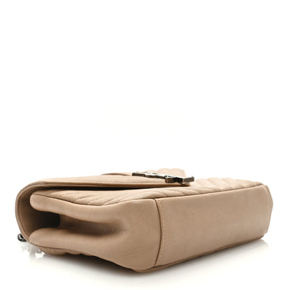 Saint Laurent Sheepskin Matelasse Chevron Monogram Medium College Bag Dark Beige 4 of 8