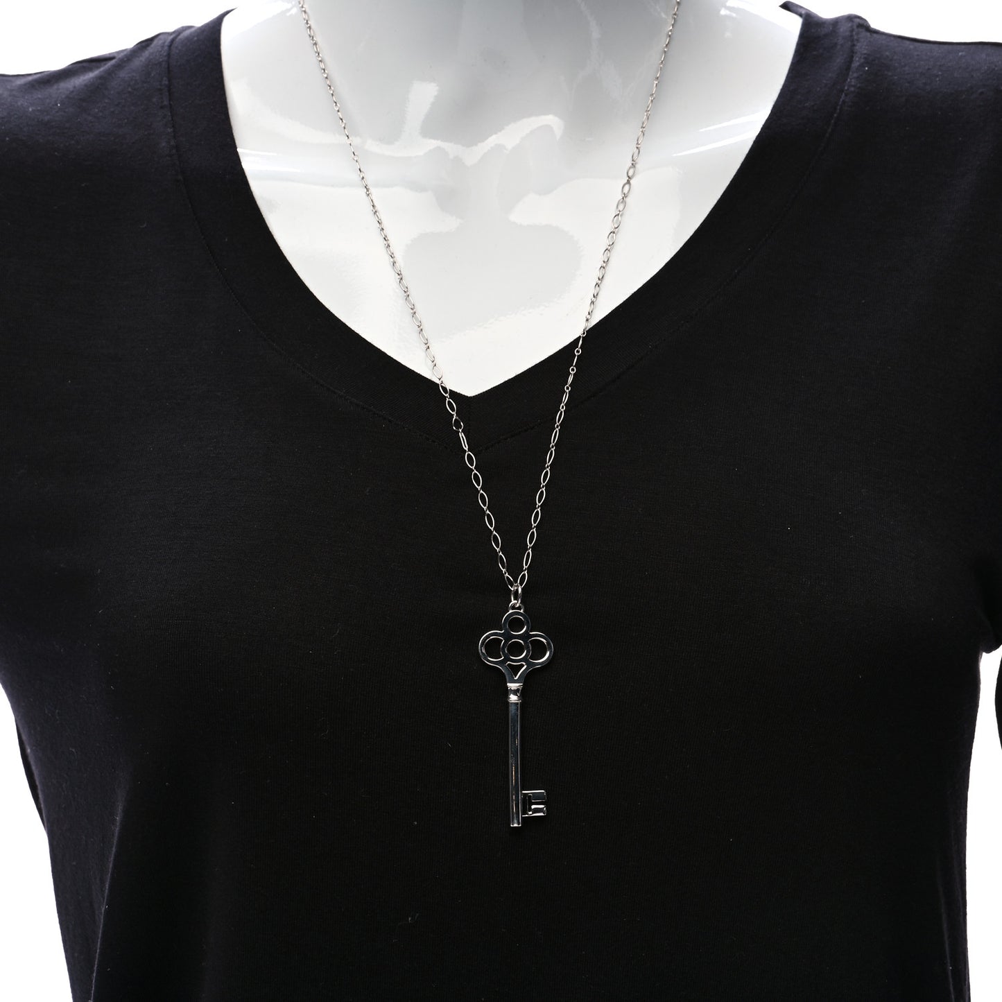 Sterling Silver Large Crown Key Pendant Link Necklace