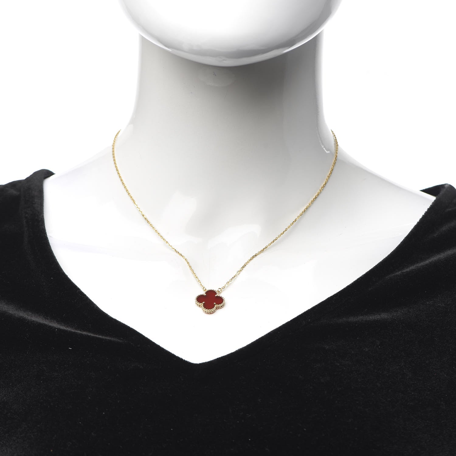 Van Cleef & Arpels 18K Yellow Gold Carnelian Vintage Alhambra Pendant Necklace 2 of 7