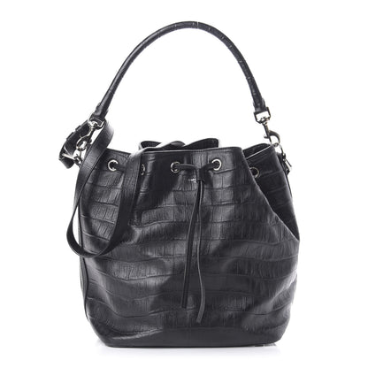 Saint Laurent Calfskin Crocodile Embossed Large Emmanuelle Bucket Bag Black 1 of 12