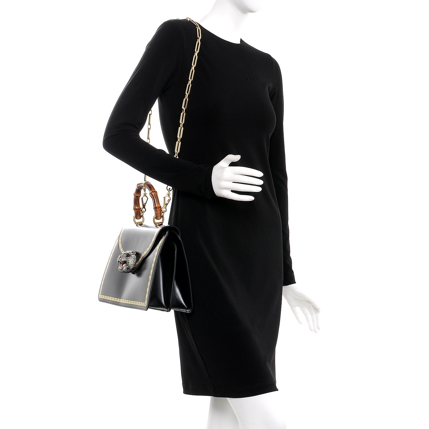 Gucci Calfskin Bamboo Medium Thiara Top Handle Bag Black 2 of 8