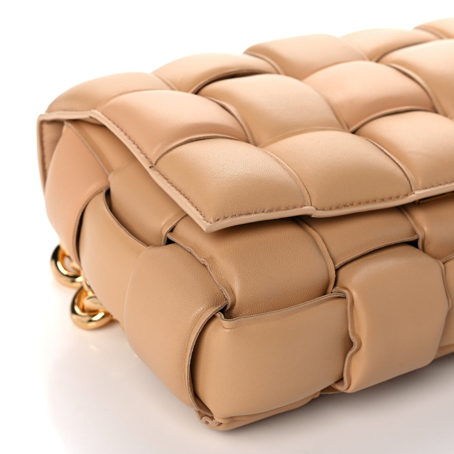 Lambskin Maxi Intreccio Padded Chain Cassette Crossbody Bag Almond
