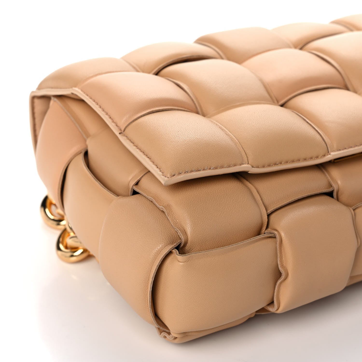 Bottega Veneta Lambskin Maxi Intreccio Padded Chain Cassette Crossbody Bag Almond 9 of 10