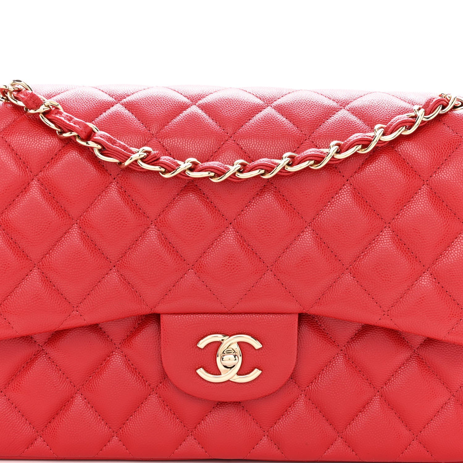 Chanel Caviar Quilted Jumbo Double Flap Red 8 of 10