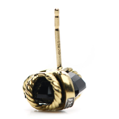 David Yurman 18K Yellow Gold Diamond Onyx 10mm Cable Wrap Earrings 5 of 6