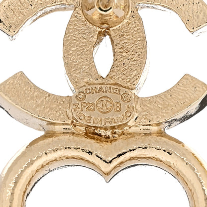 Chanel Metal Crystal CC Heart Drop Earrings Gold 4 of 5