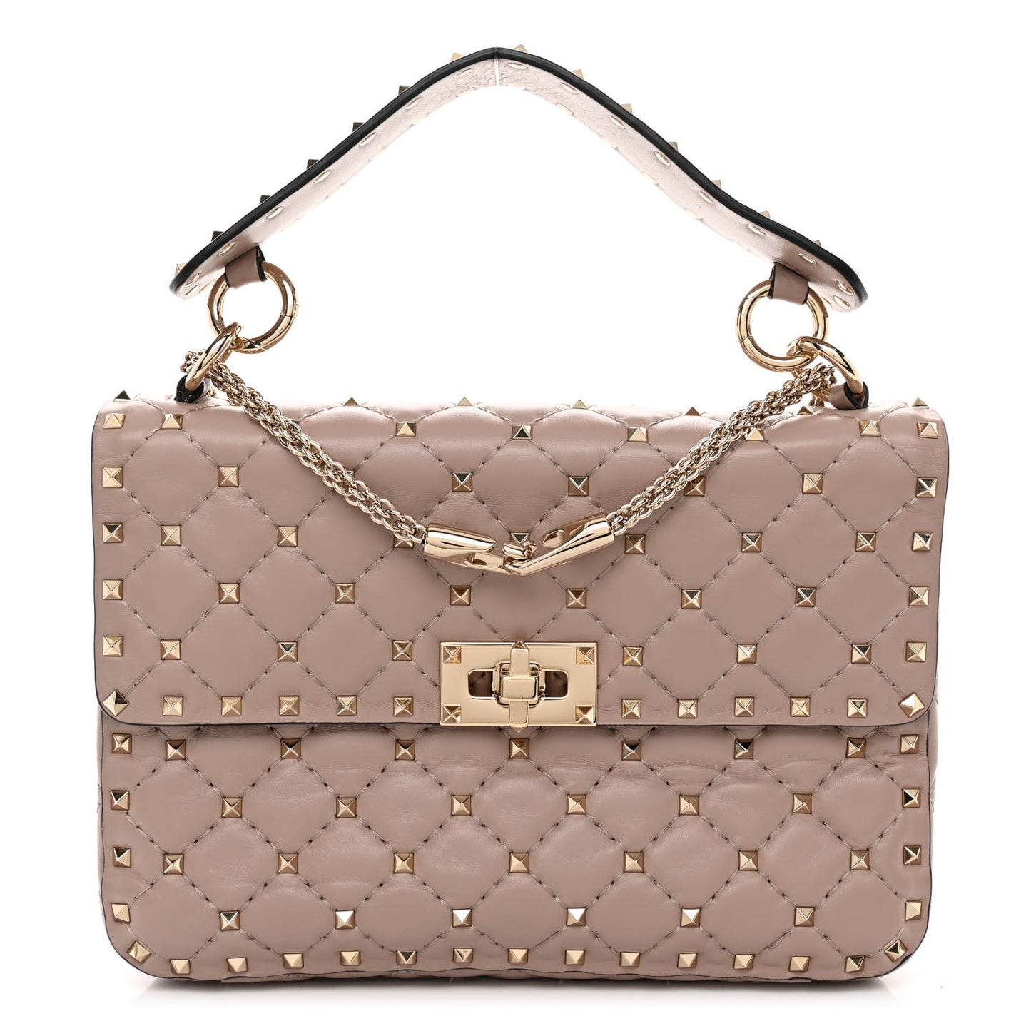 Lambskin Medium Rockstud Spike Shoulder Bag Poudre