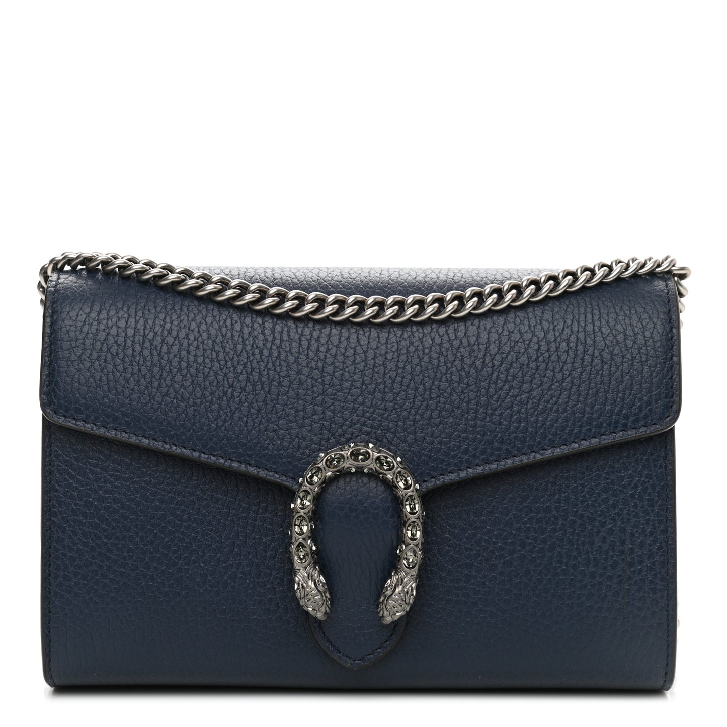 Dollar Calfskin Crystal Mini Dionysus Chain Wallet Blue Agata Black Diamond