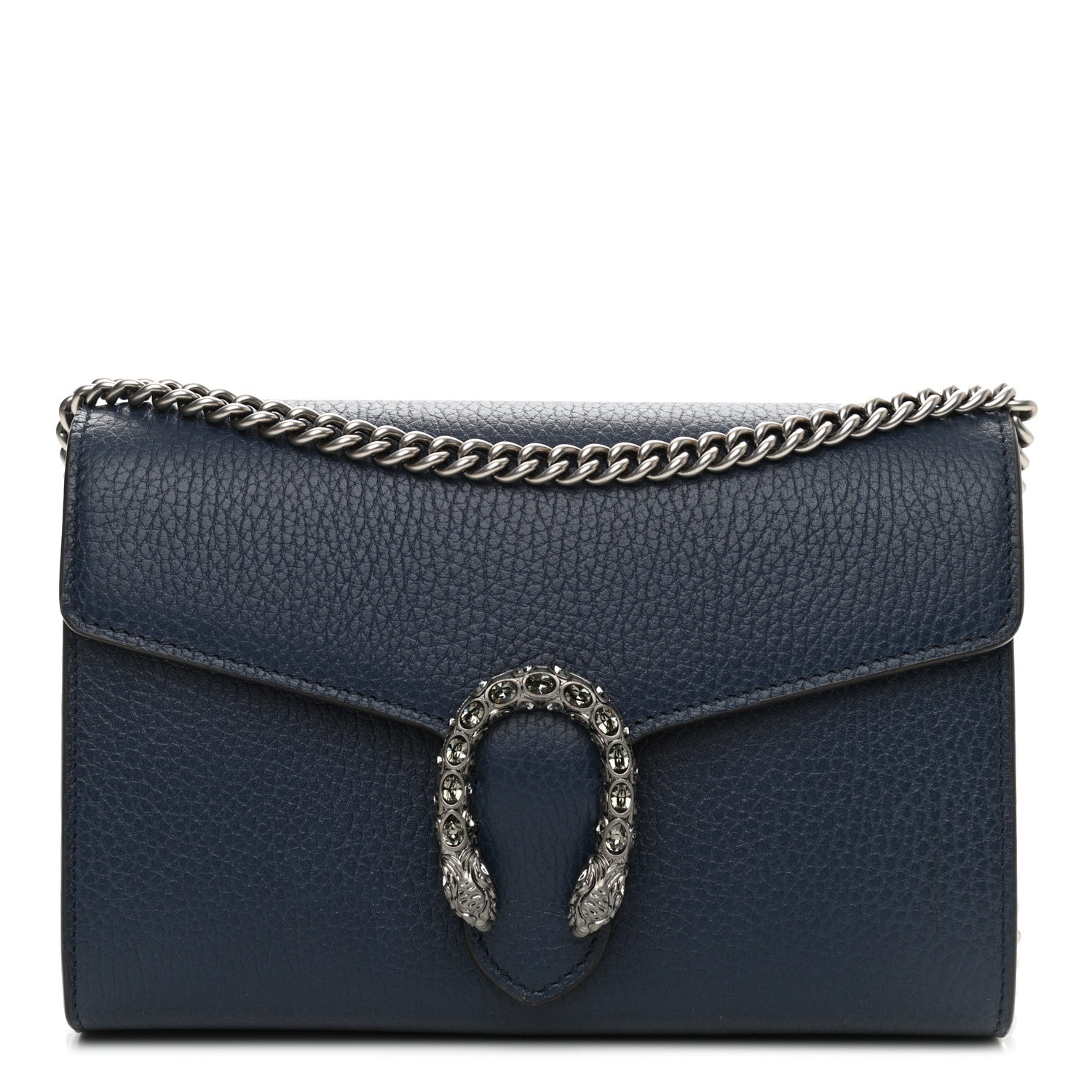 Gucci Dollar Calfskin Crystal Mini Dionysus Chain Wallet Blue Agata Black Diamond 1 of 9