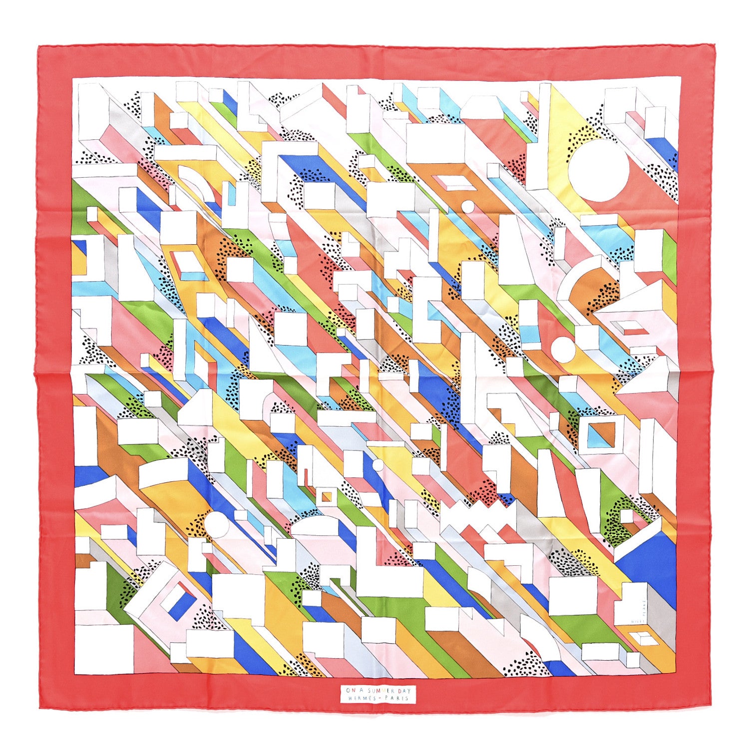 Hermes Silk On A Summer Day Scarf 90 Rouge Blanc Multicolor 1 of 5