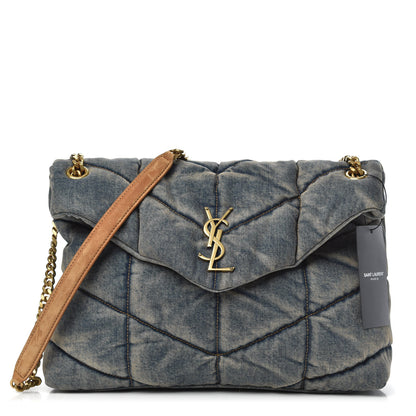 Saint Laurent Denim Quilted Medium Loulou Puffer Monogram Chain Satchel Blue Cinnamon 1 of 9