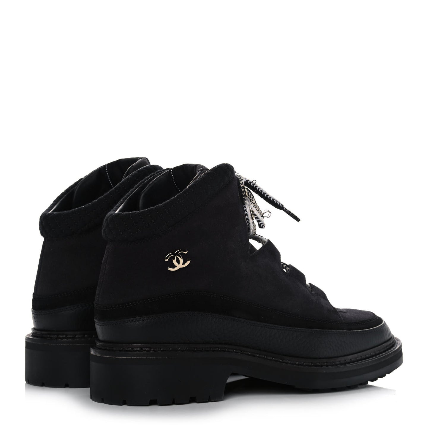 Suede Grained Calfskin CC Lace Up Boots 41 Black