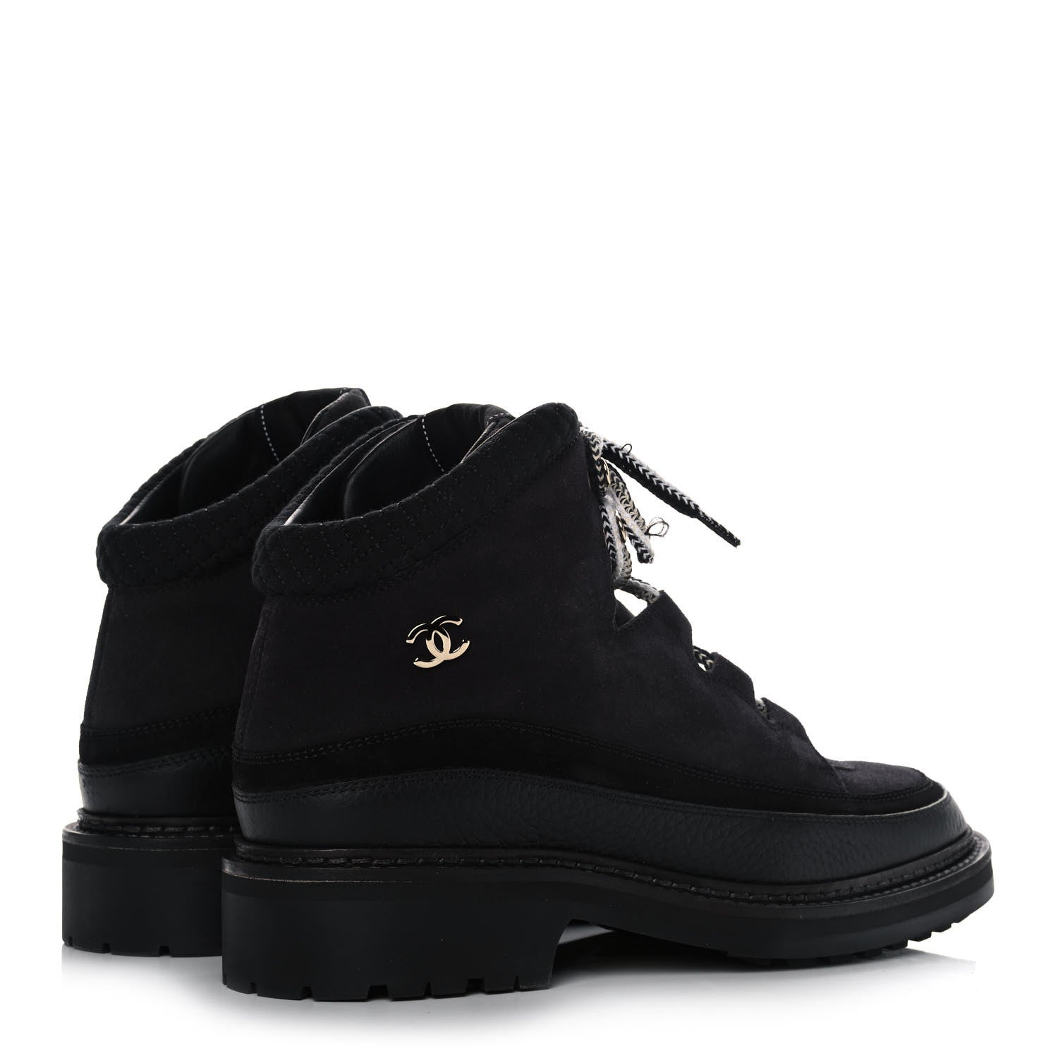 Chanel Suede Grained Calfskin CC Lace Up Boots 41 Black 4 of 10